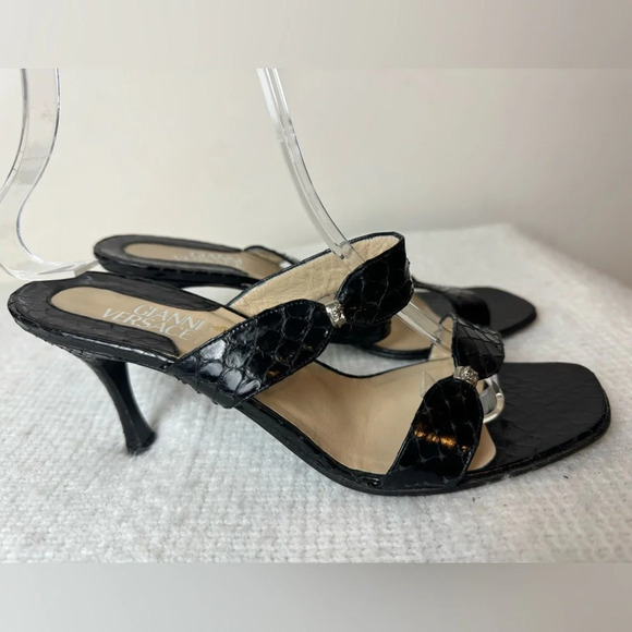 Vintage Gianni Versace Black Snakeskin Sandals 5.5 - Picture 5 of 7